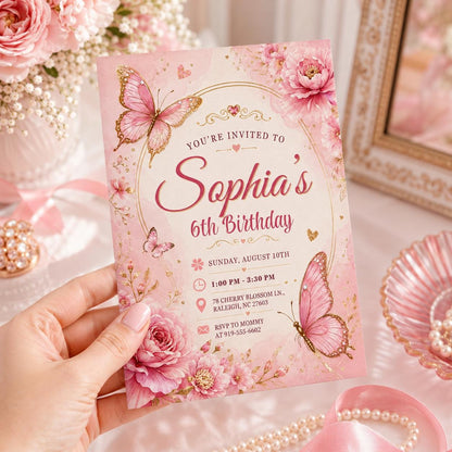 Editable Butterfly Birthday Invitation, Rainbow Floral Garden Party Invite, Whimsical Design, Canva Template __etsy:8037084708