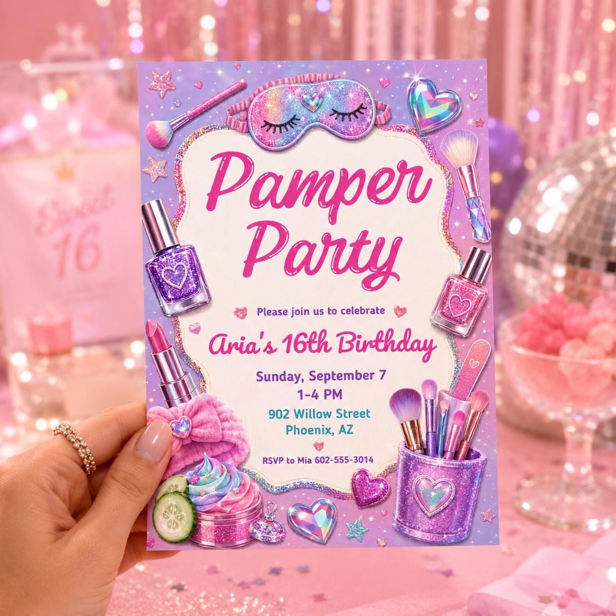 Sweet 16 Birthday Invitation, Girls Spa Birthday Invitation, Editable Spa Party Invite, Kids Pamper Party Canva Invite, Spa Day Invitation __etsy:8037482898