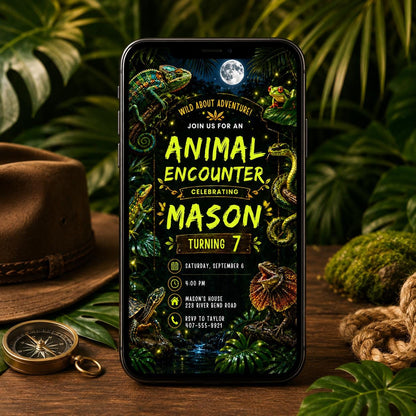 Reptile Birthday Invitation Editable Template, Lizard Nature Theme Boy Printable Invite, Zoo Animal Encounter Party, Editable Canva Template __etsy:8038114544