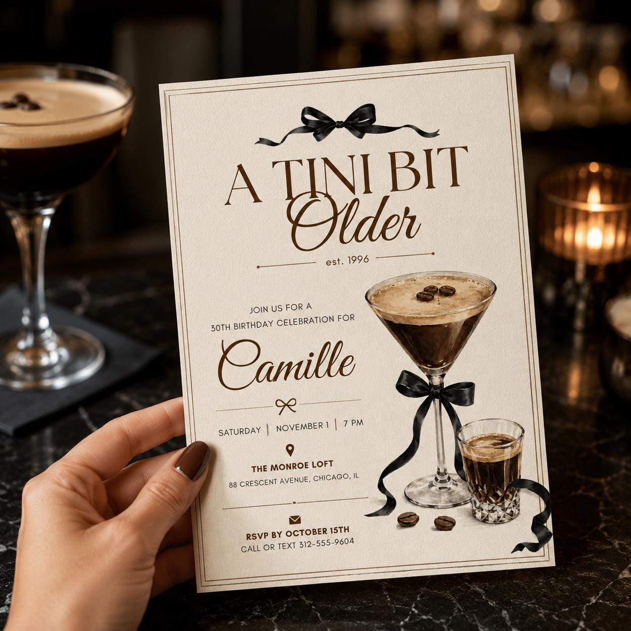 A Tini Bit Older Editable Invitation, Martini Birthday Party, Adult Milestone Birthday, Espresso Martini, Coffee Cafe Birthday Theme HAZEL __etsy:8038550828