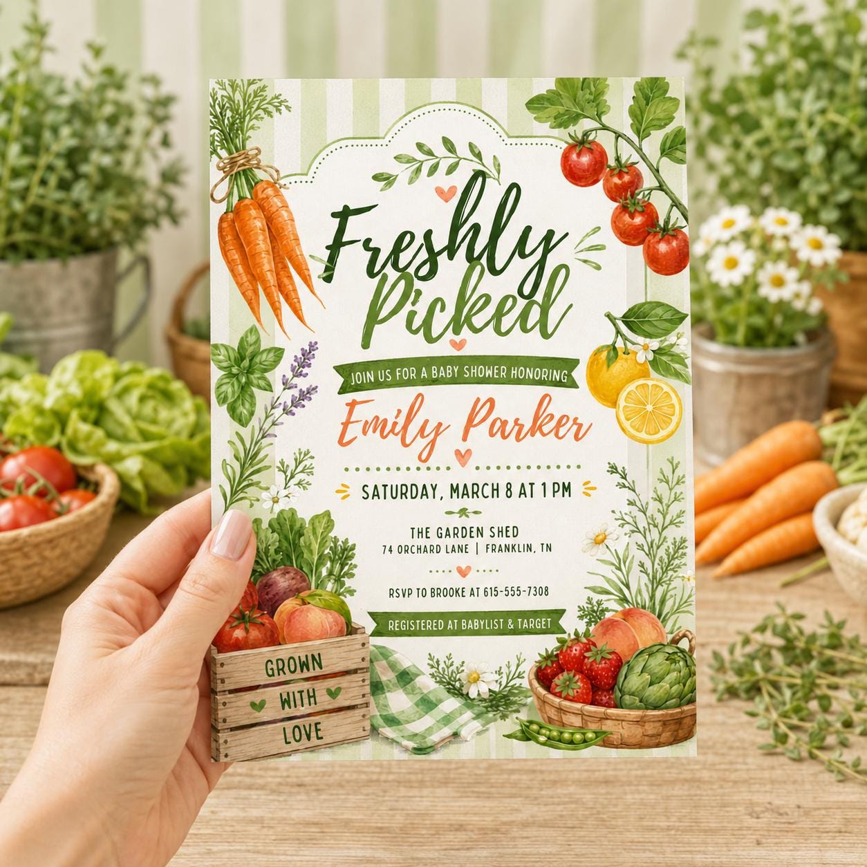 Freshly Picked Baby Shower Invitation Template, Garden Baby Shower Invite, Editable Canva Template, Locally Grown Baby Shower Invitation __etsy:8038653048