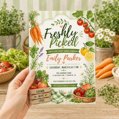 Freshly Picked Baby Shower Invitation Template, Garden Baby Shower Invite, Editable Canva Template, Locally Grown Baby Shower Invitation __etsy:8038653048