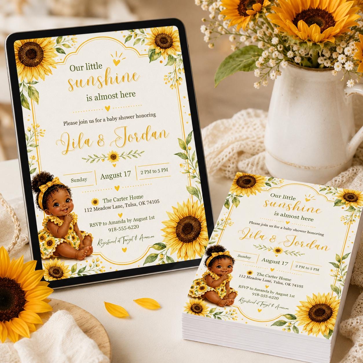 Sunflower Baby Shower Invitation, Our little Sunshine Theme, Little Ray of Sunshine Baby Shower Invitation, Sunshine Baby Shower, Canva __etsy:8038653382