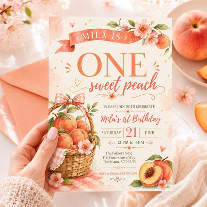 Sweet Peach 1st Birthday Invitation — first birthday stationery by VoltBy