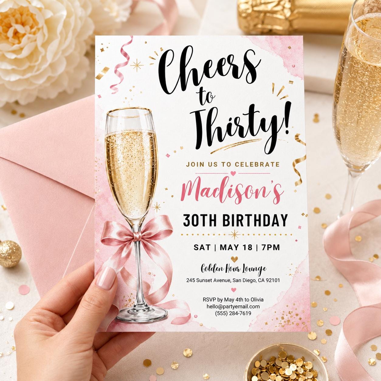 30th Birthday Invitation Template, Cheers to 30 Years Invitation, Whimsical Thirty Invite, Beer 30th Party Invite, Printable Digital Canva __etsy:8043599989