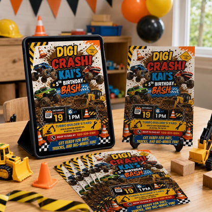 Truck Birthday Invitation Template, Trash Truck Birthday Invite , Canva Template __etsy:8046191418