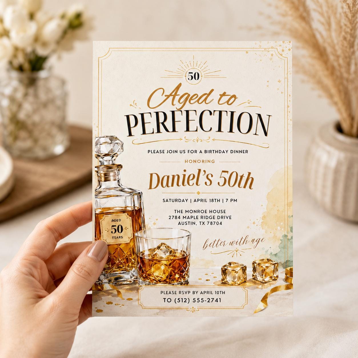 Aged to Perfection Birthday Invitation, Mens Birthday Invite, Whiskey Theme, 40th 50th 60th Birthday, Editable Adult Birthday Template Canva __etsy:8046244135