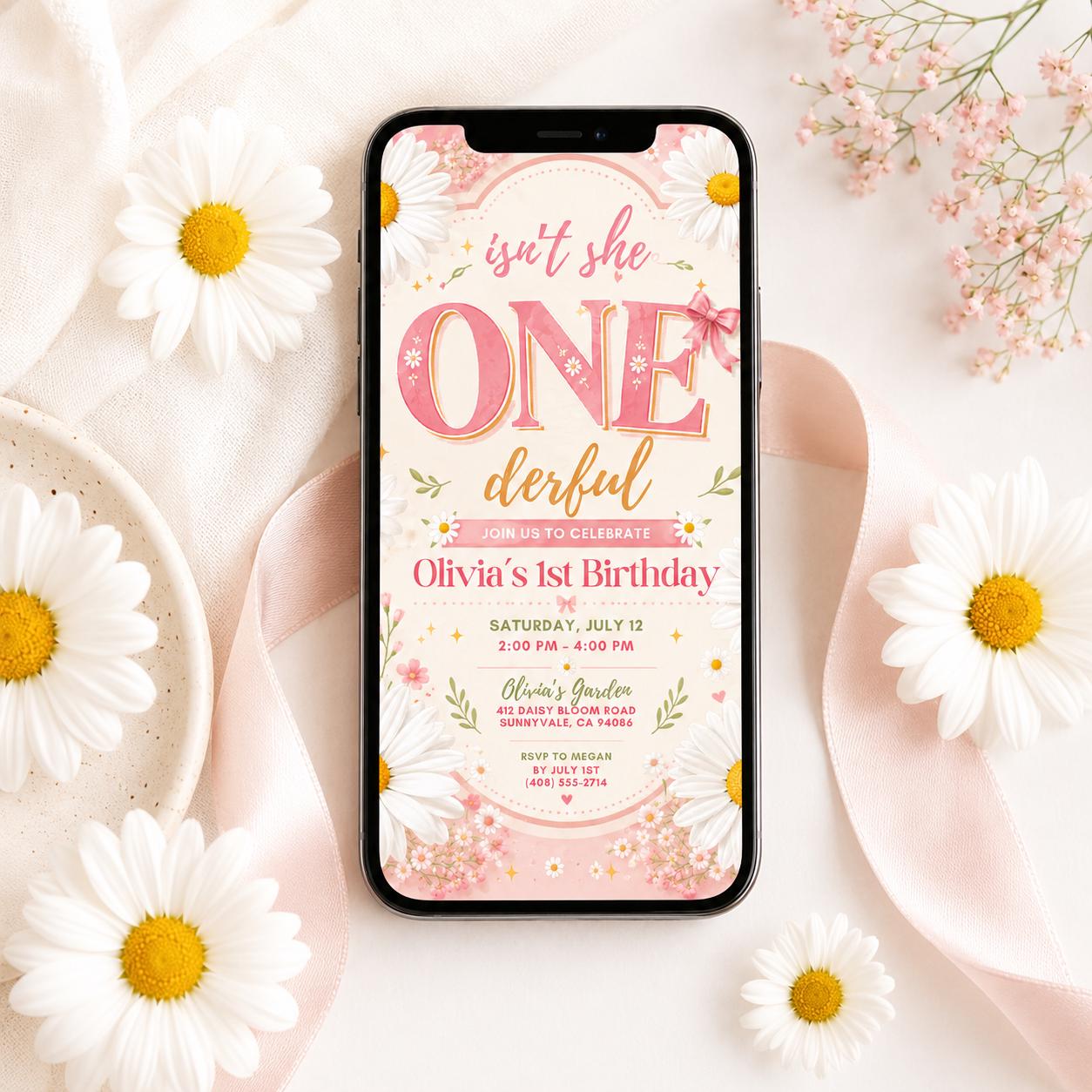 Onederful Birthday Invitation, Wildflowers 1st Birthday Invite, Isn't She Onederful, Editable Girl First Birthday Invitation, Wild One Theme __etsy:8047119921