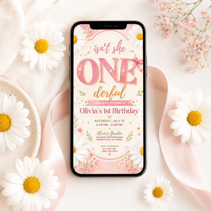 Onederful Birthday Invitation, Wildflowers 1st Birthday Invite, Isn't She Onederful, Editable Girl First Birthday Invitation, Wild One Theme __etsy:8047119921