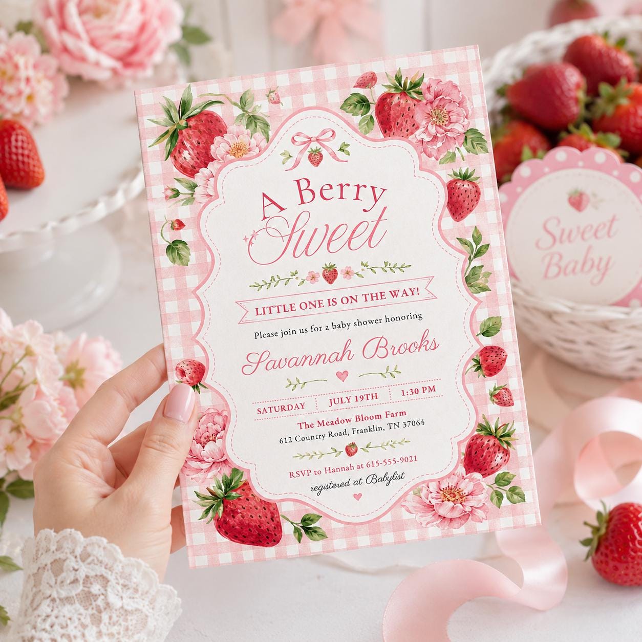 Berry Sweet Baby Shower Invitation, Berry Sweet Baby Shower Blush Berry, Berry Sweet Invitation, Editable Canva template __etsy:8047154346