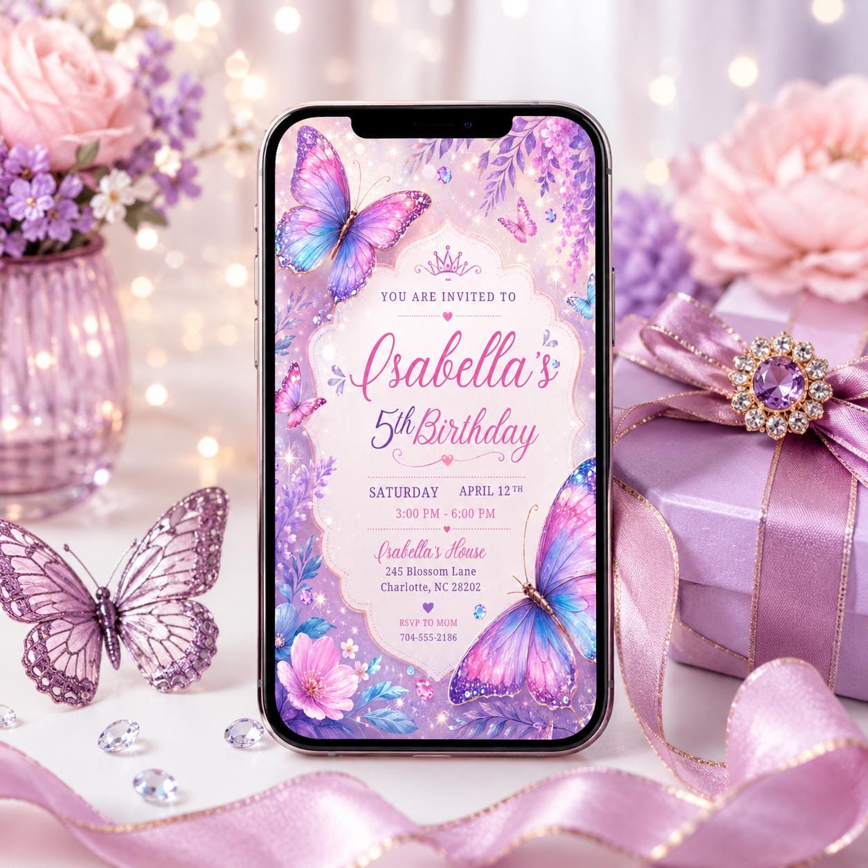 Butterfly Invite, Pink Butterfly Birthday Invitation, Girl Butterfly Party, Fairy 1st Birthday, Editable Canva Template __etsy:8051497217