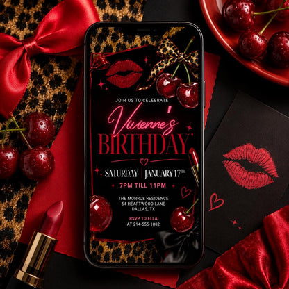 Black Coquette Cheetah Print Birthday Invitation: Let’s Get Wild Birthday — invitation you personalize in Canva