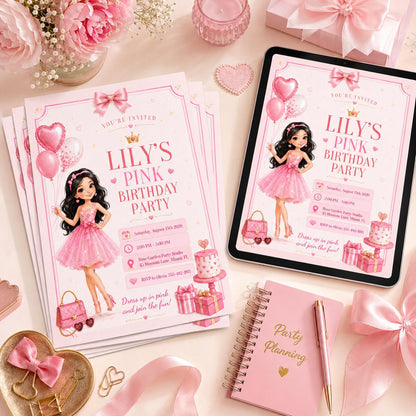 Pink Bow First Birthday Invite, Trendy Coquette Birthday Invite, Girly Birthday Invite, Our Little Wildflower Invite, Vintage Floral, Canva __etsy:8055894930