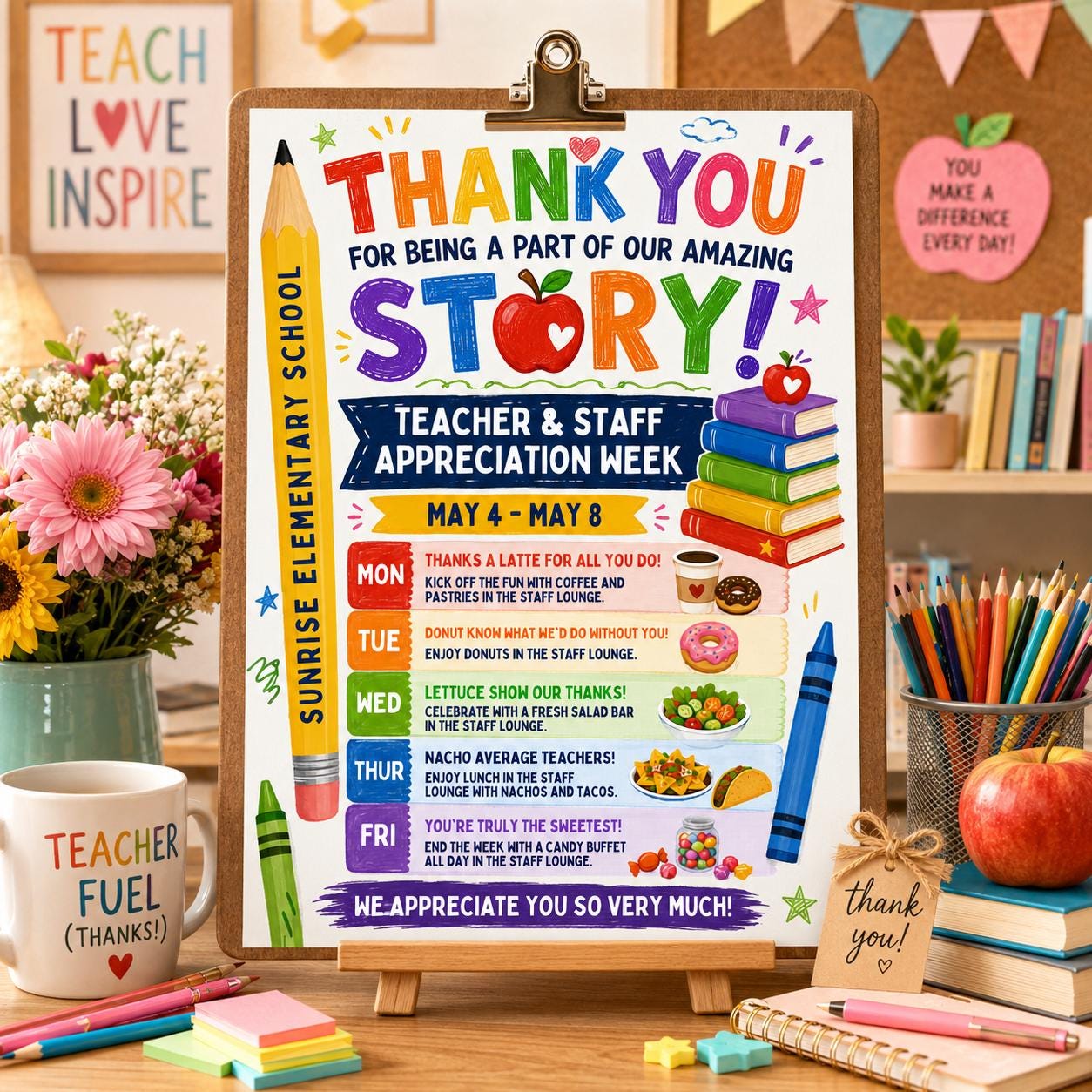 Teacher Appreciation Week Flyer Template, Printable Teacher & Staff Appreciation Template, Editable Daily Schedule, DIY in Canva __etsy:8056611921