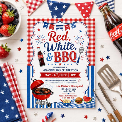 America 250th Anniversary Invitation Template, 4th of July Party Invitation, USA Patriotic Red White Blue BBQ Invite Editable Canva Invite __etsy:8056911383