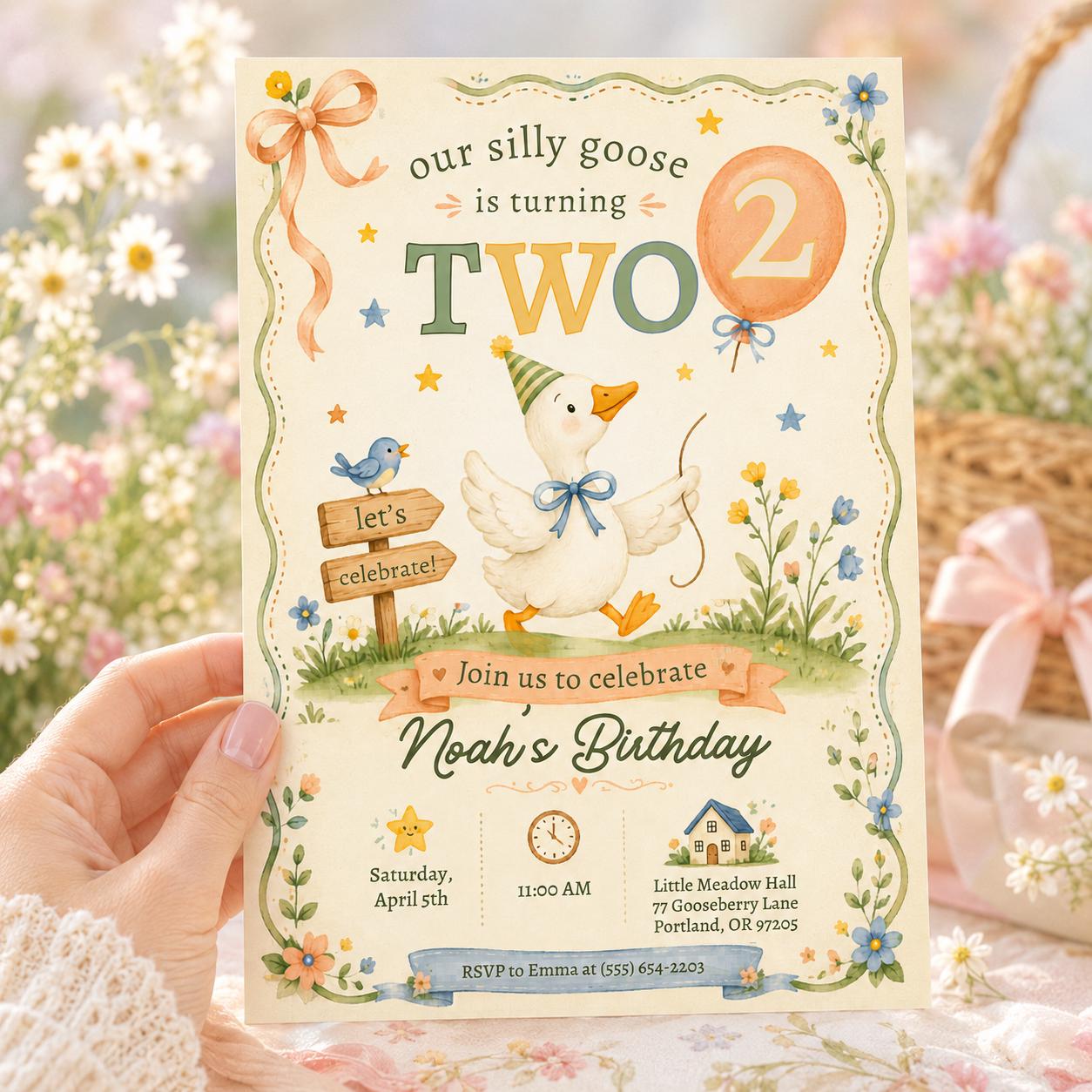 Silly Goose 2nd Birthday Invitation, Two Silly Goose Party, Our Silly Goose is turning two, Girl Birthday Invite, Pink Gingham Silly Goose __etsy:8057512760