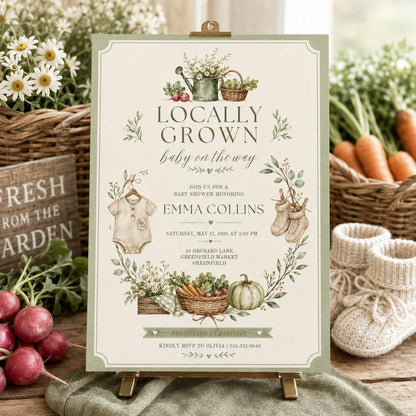 Locally Grown Baby Shower Invitation, Farmers Market Baby Shower Invite, Homegrown, aby Sprinkle, Gender Reveal Invitations, Farmers Market __etsy:8059936569