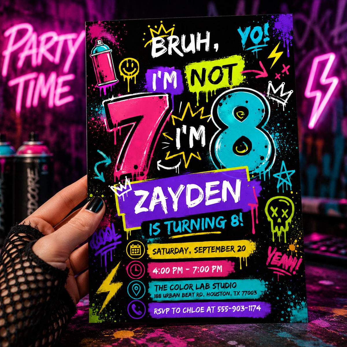 Graffiti Birthday Invitation — print-ready birthday party design from VoltBy