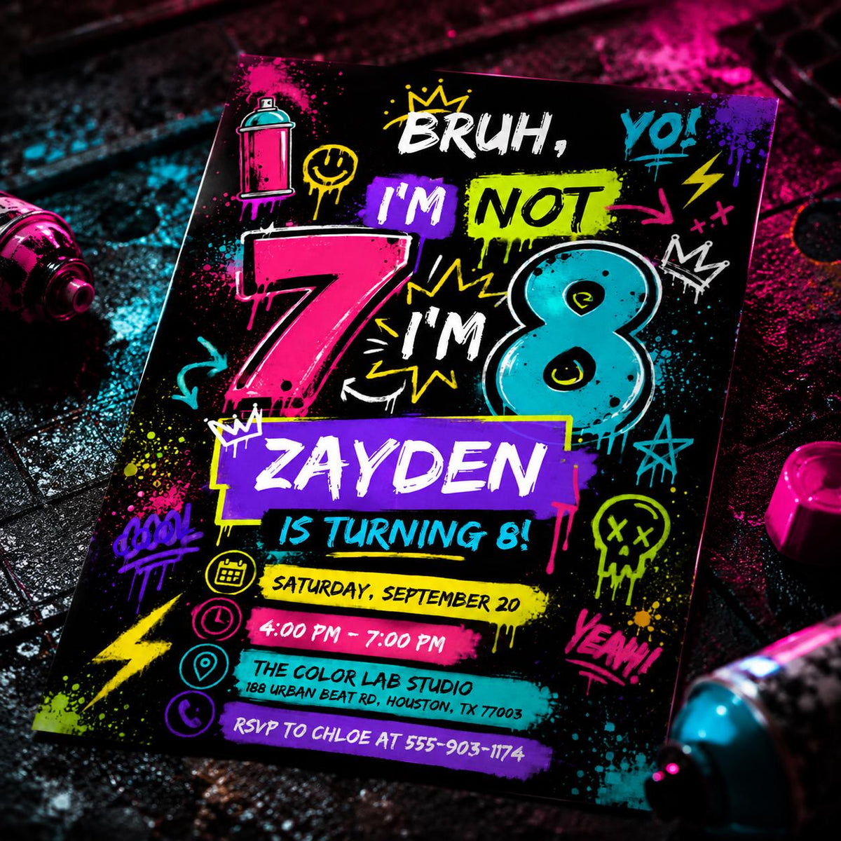 Graffiti Birthday Invitation — birthday party stationery by VoltBy