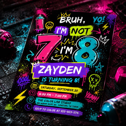 Graffiti Birthday Invitation — birthday party stationery by VoltBy