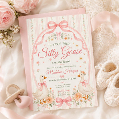 Silly Goose Baby Shower Invitation, Silly Goose Baby Shower Invitation, Goose Baby Shower Invite, Sweet Little Goose Editable Template __etsy:8066427509
