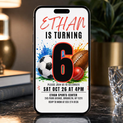 Sports Birthday Invitation, Editable Canva Template, Printable All-Star Party Invite, Multi-Sport Theme Birthday Card for Kids __etsy:8067232518