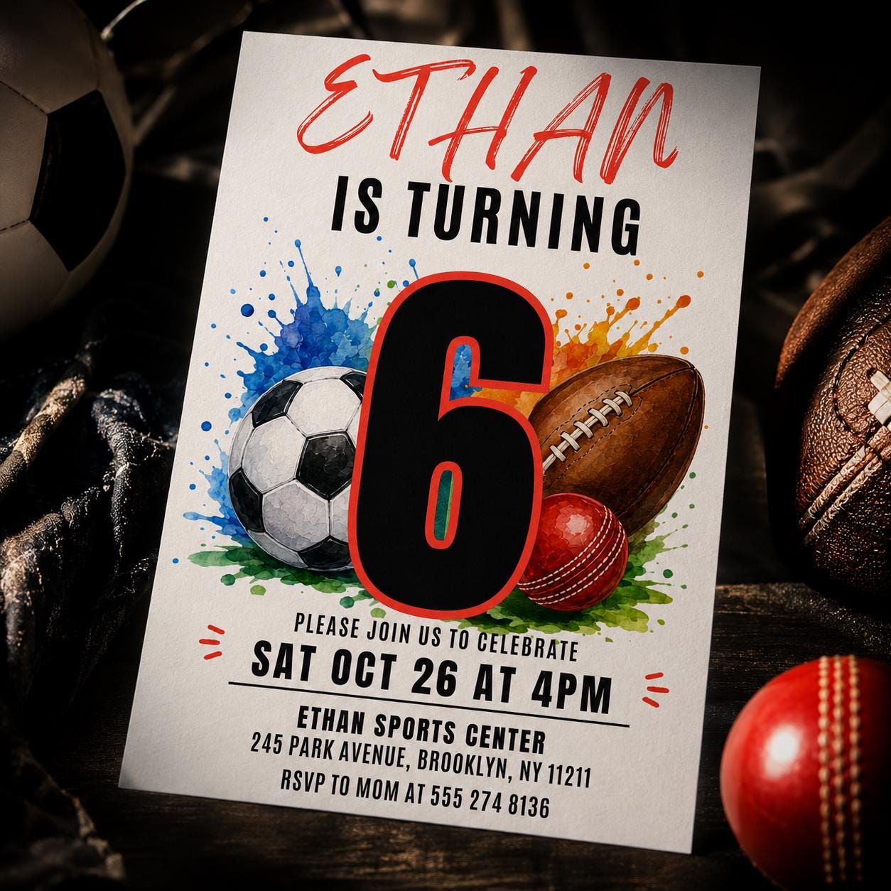 Sports Birthday Invitation, Editable Canva Template, Printable All-Star Party Invite, Multi-Sport Theme Birthday Card for Kids __etsy:8067232600