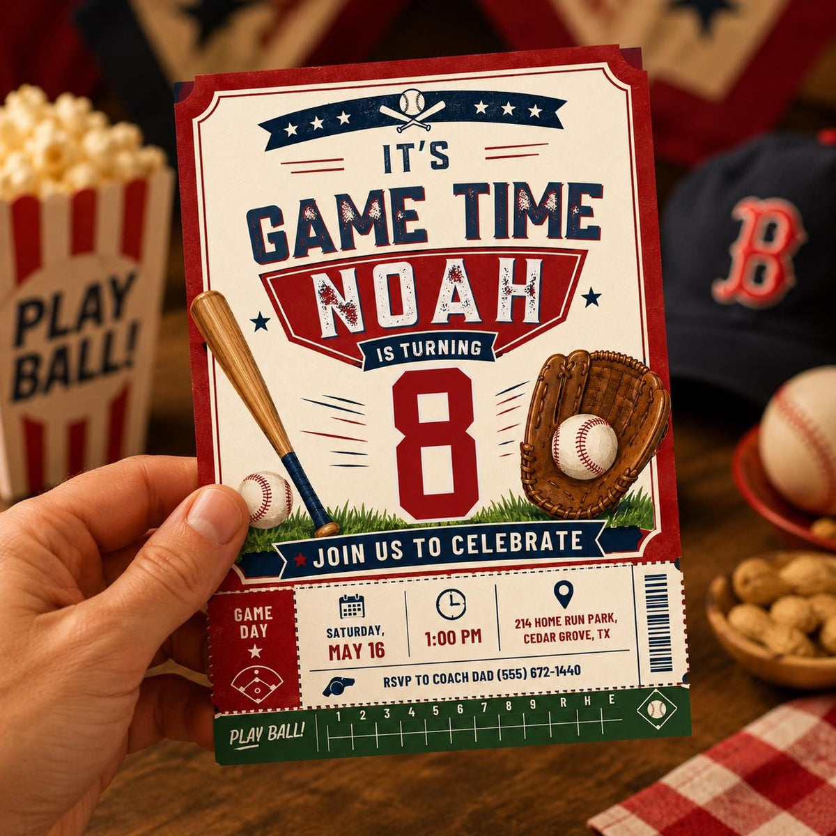 Neon It’s Game Time 8th Birthday Invitation — digital invitation, instant download