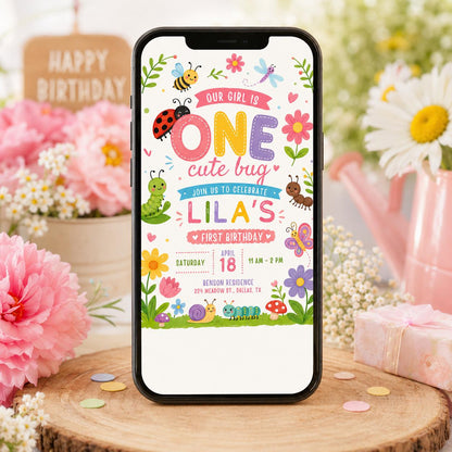 Bug First Birthday, One Little Love Bug Birthday Invitation, Caterpillar Lady Bug Invite, Spring Garden Party Template, Wildflower Canva __etsy:8067811425