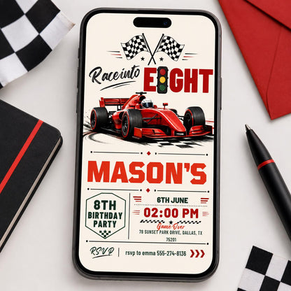 Fast Eight Race Car Birthday Invitation, 8th Birthday Party Invite, Editable Canva Template __etsy:8067926732