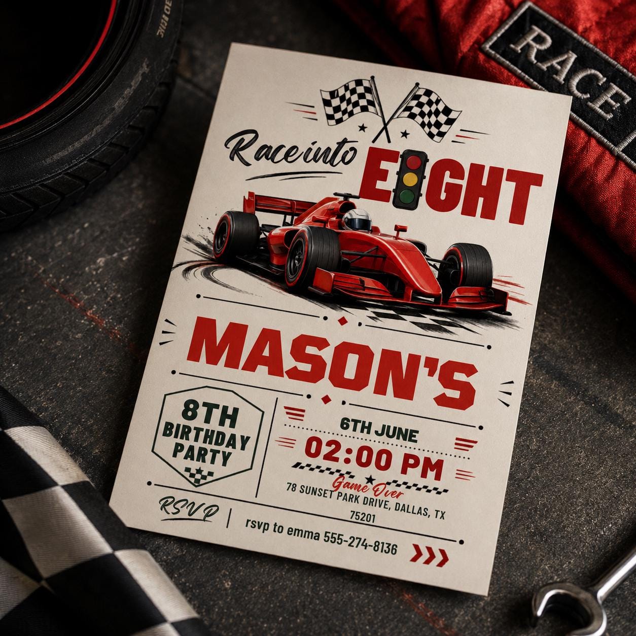 Fast Eight Race Car Birthday Invitation, 8th Birthday Party Invite, Editable Canva Template __etsy:8067926808