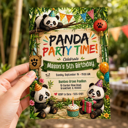 Panda Party Invitation, Panda Birthday, Editable Bamboo Forest Party Invite, andamonium 5th  Invite, Cute Panda, Kids Animal Invite, Canva, __etsy:8068167694