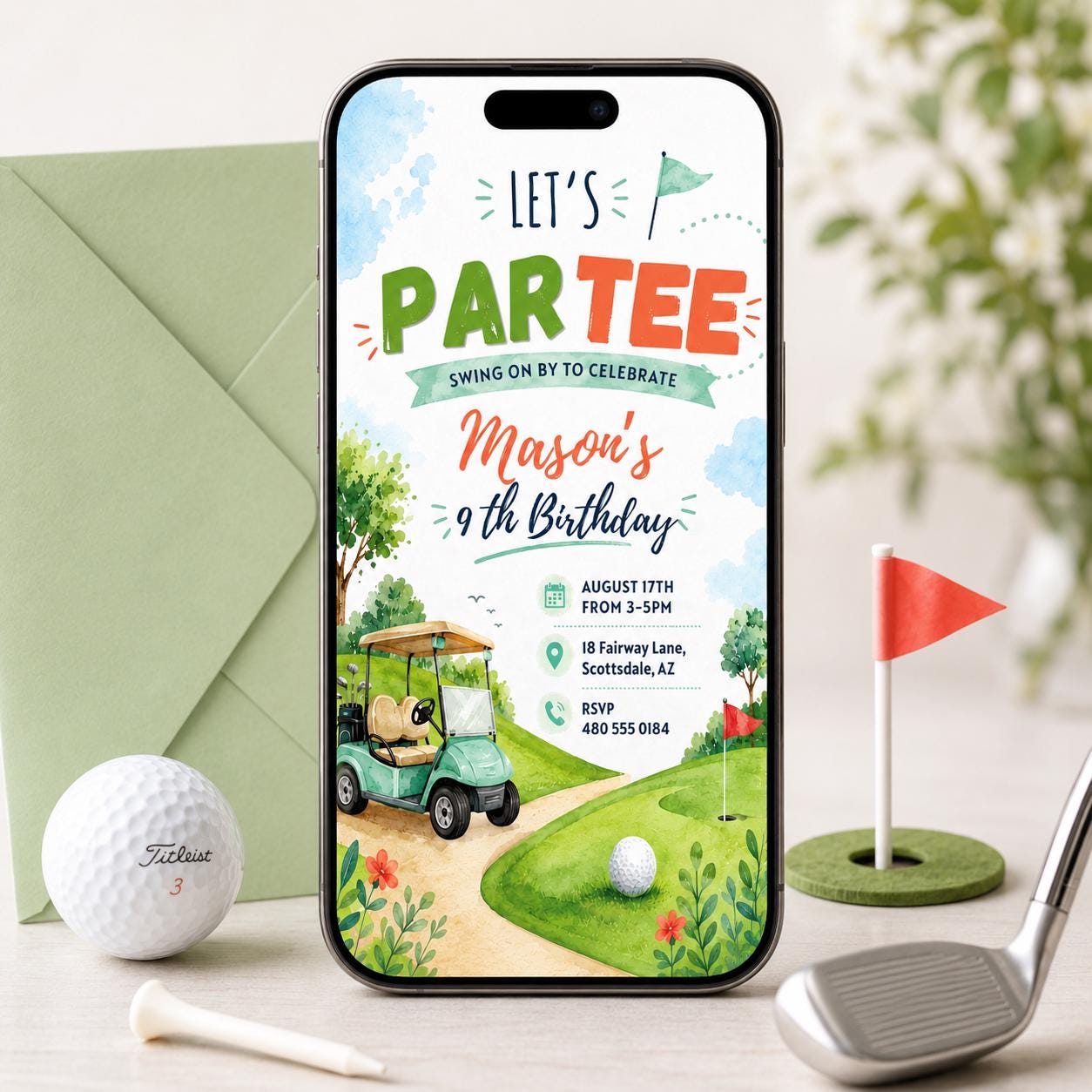 Golf Birthday Invitation Template, Editable Canva Par-Tee Design, Golf Birthday Invitation, Let's Par Tee Golf Birthday Invite, Golf Party __etsy:8071380821