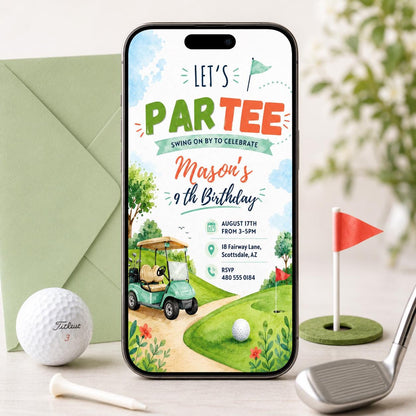 Golf Birthday Invitation Template, Editable Canva Par-Tee Design, Golf Birthday Invitation, Let's Par Tee Golf Birthday Invite, Golf Party __etsy:8071380821