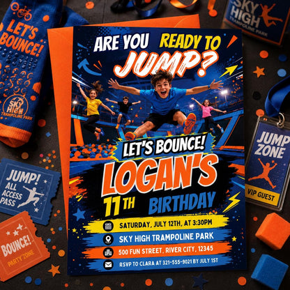 Trampoline Park Birthday Invitation – Jump & Flip Party Digital Invite, Editable Canva Template for Kids and Teens,  Canva Template __etsy:8071772923