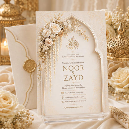 Editable Wedding Invitation Template, Islamic Floral Design, Elegant Islamic Wedding Invitation, Arabic Calligraphy Canva Template __etsy:8072311589