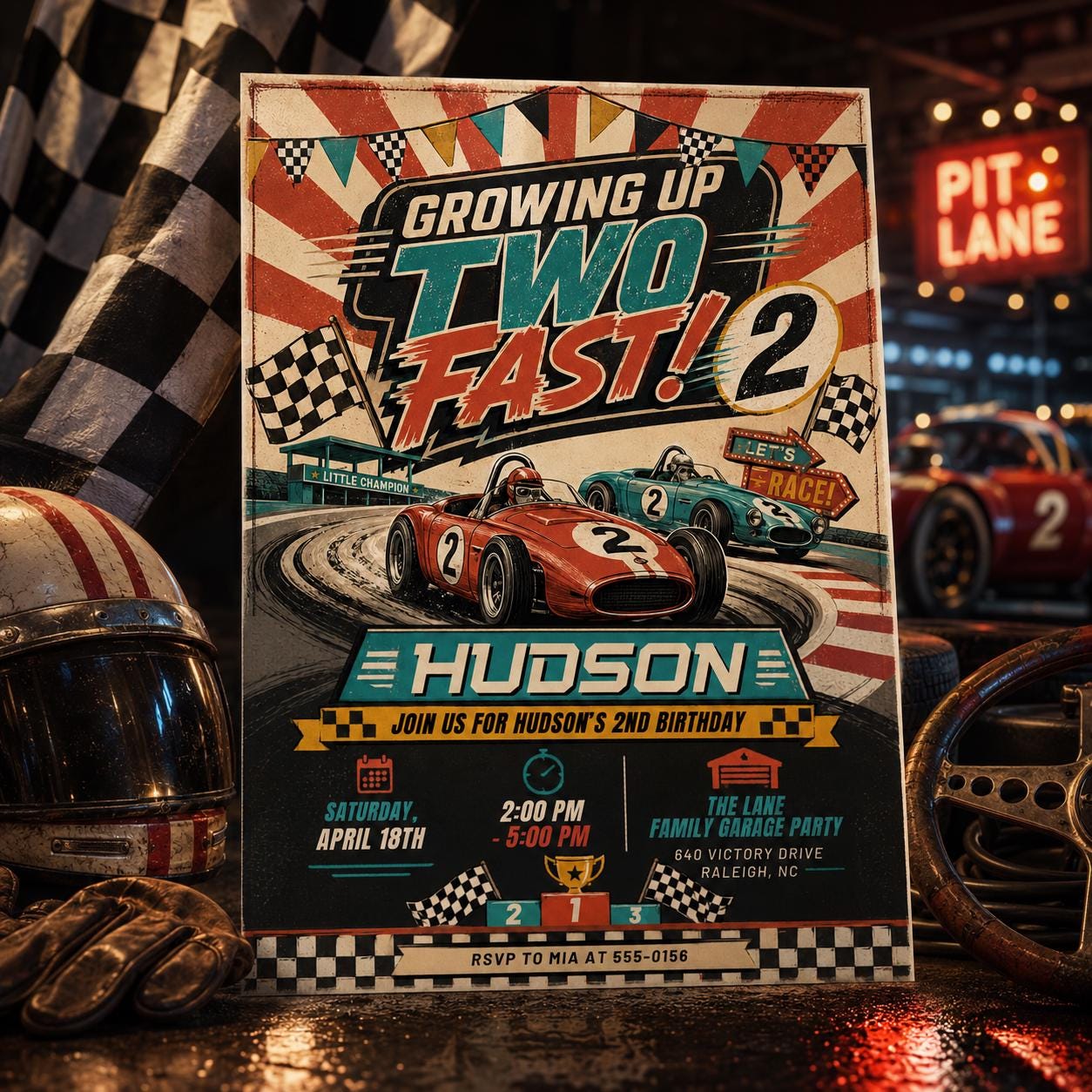 Racing Theme 2nd Birthday, Growing Up Two Fast Birthday Invitation, Race Car Toddler Party Invite, Editable Canva Template __etsy:8072499418