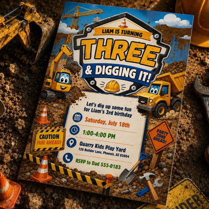 Truck Construction 1st Birthday Invitation — first birthday stationery by VoltBy