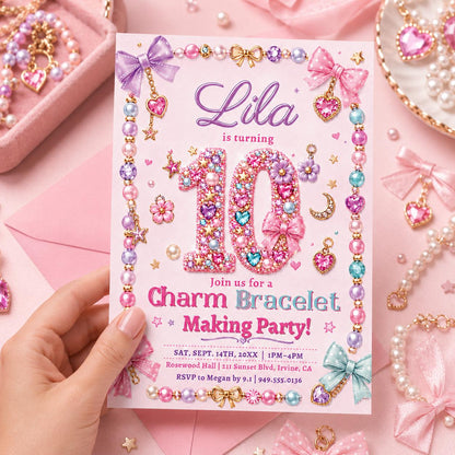 Charm Bracelet Making Party Invitation — digital invitation, instant download
