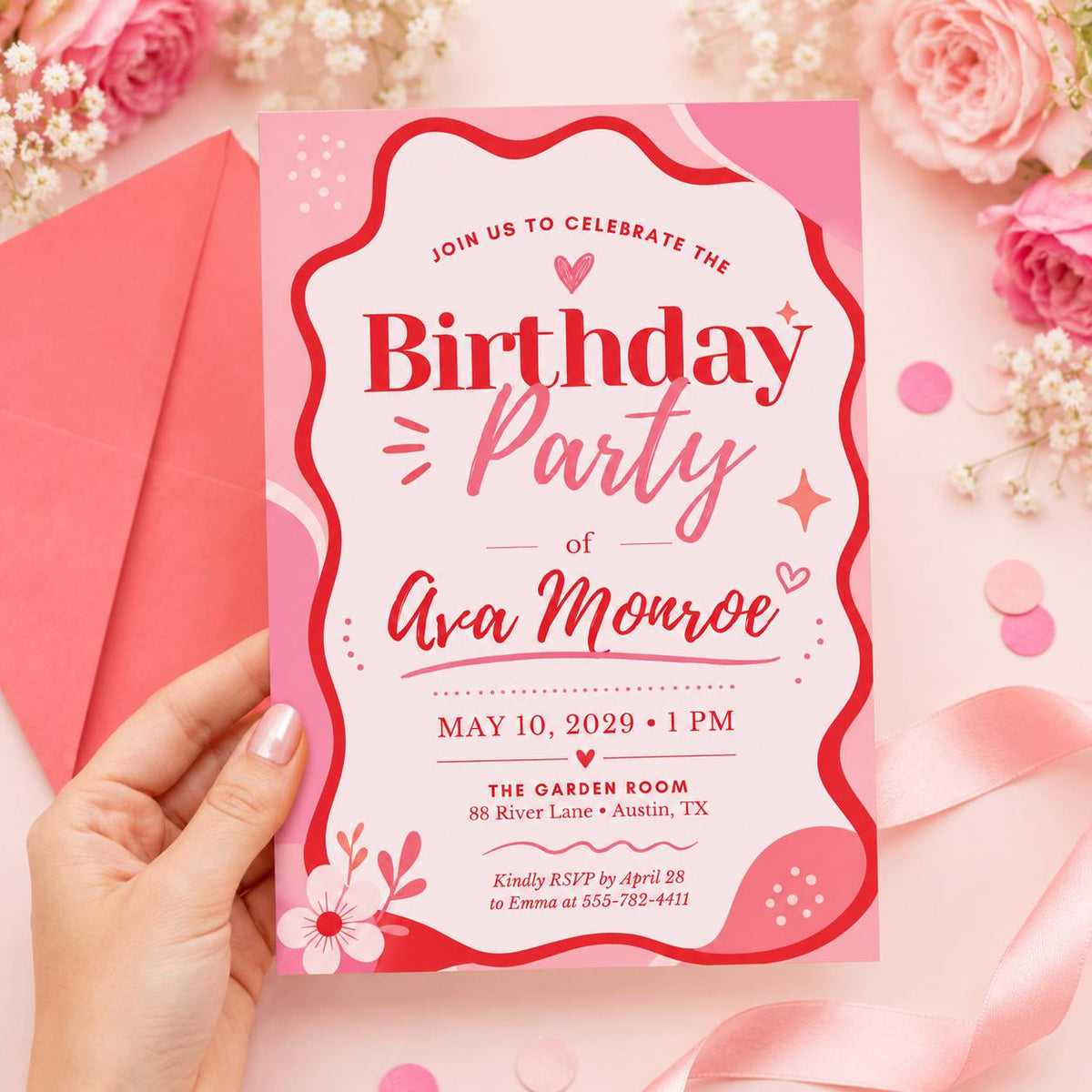 Coquette Glitter Pink Birthday Invitation for Girls — invitation you personalize in Canva