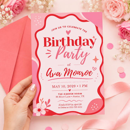 Coquette Glitter Pink Birthday Invitation for Girls — invitation you personalize in Canva