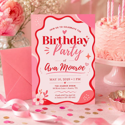 Coquette Glitter Pink Birthday Invitation for Girls — birthday party stationery by VoltBy