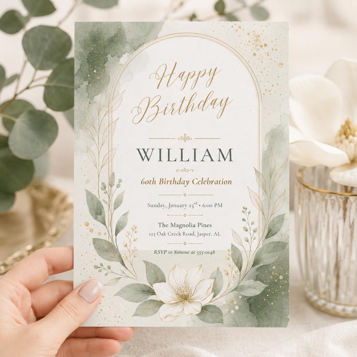 Floral 60th Birthday Invitation, Pink floral 60th Birthday Invitation, Pink Watercolor Milestone Celebration, Editable Canva Template __etsy:8074606656