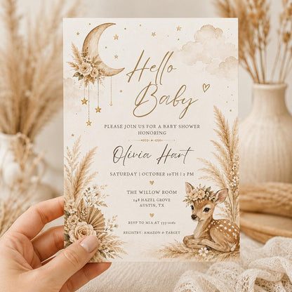 Blush Pink Elegant Boho Girl Clothesline Baby Shower Invitation — invitation you personalize in Canva