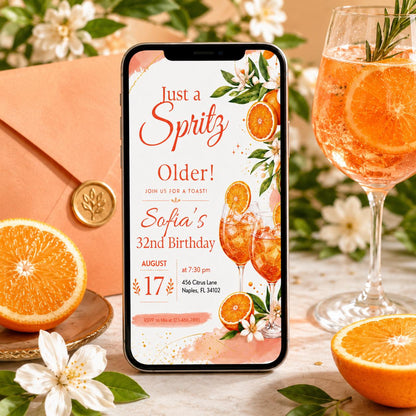 Just a Spritz Older 32nd Birthday Invitation — print-ready 32nd birthday party design from VoltBy