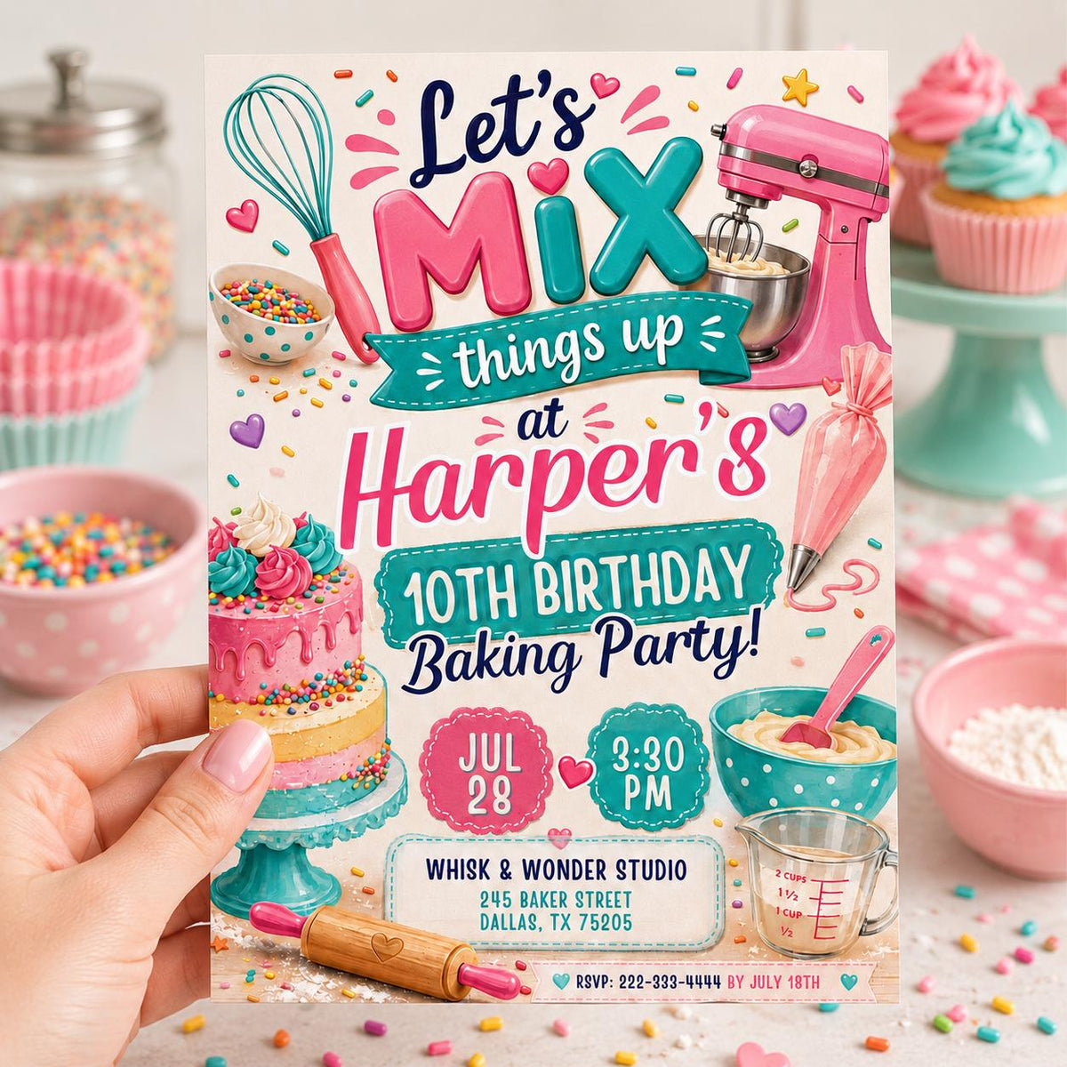 Pastel Baking Birthday Invitation for Girls — birthday party stationery by VoltBy