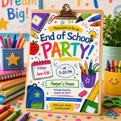 End of School Party Invitation Template, End of School Party Invitation, Schools Out Pool Party Invite, Hello Summer Party Invitation, Canva __etsy:8077105141