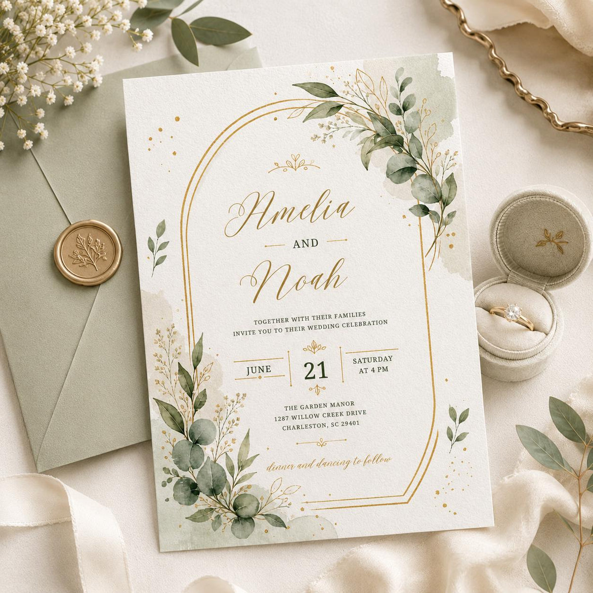 Watercolor Elegant Floral Wedding Invitation — boho wedding design