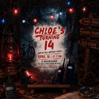 Dark Birthday Invite, Upside Down Birthday Invitation Template, Misty Forest Birthday, Moody Rainy Aesthetic Any Age Editable Canva Template __etsy:8080300769