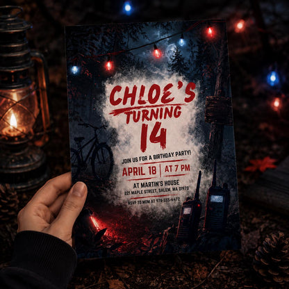 Dark Birthday Invite, Upside Down Birthday Invitation Template, Misty Forest Birthday, Moody Rainy Aesthetic Any Age Editable Canva Template __etsy:8080300795